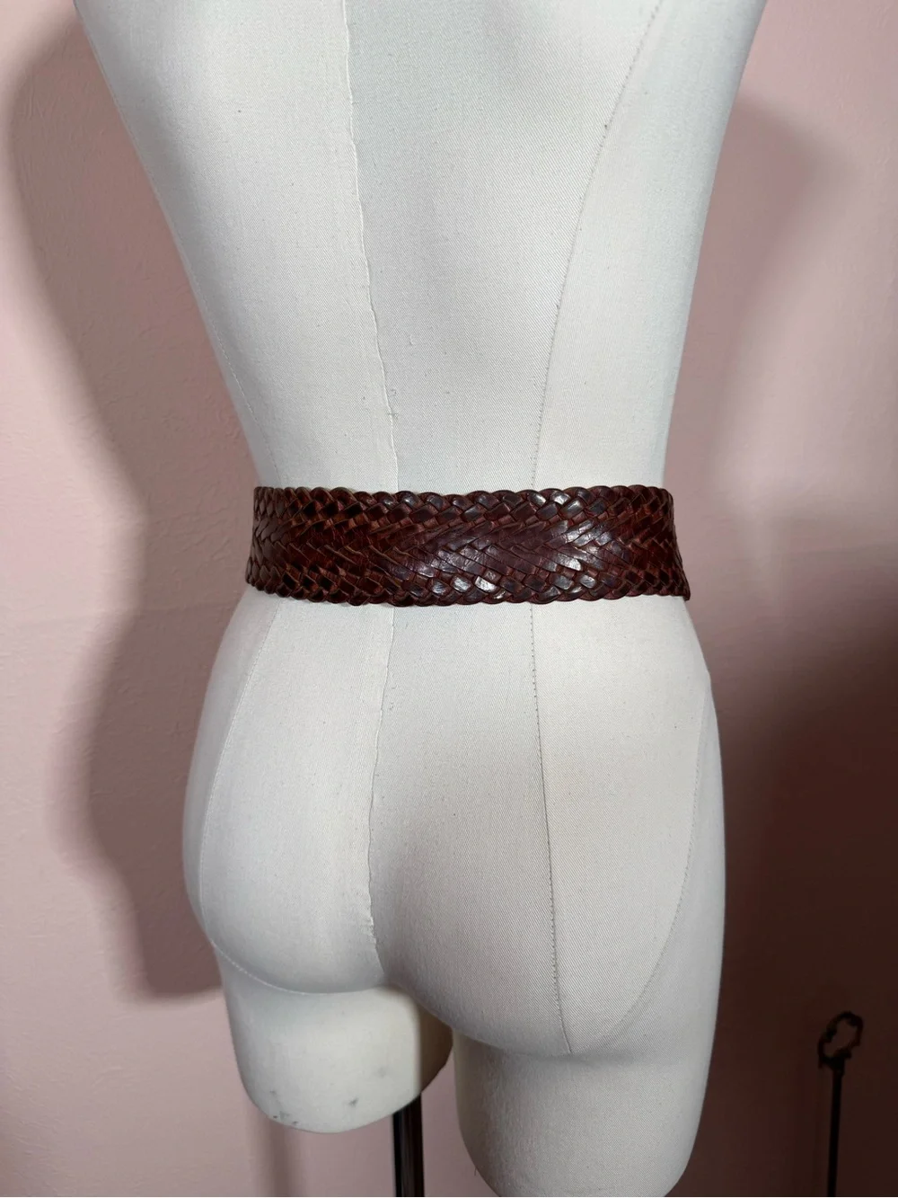 Vintage 1990 Brown woven wide Leather Oversized Silver Concho Belt adjustable